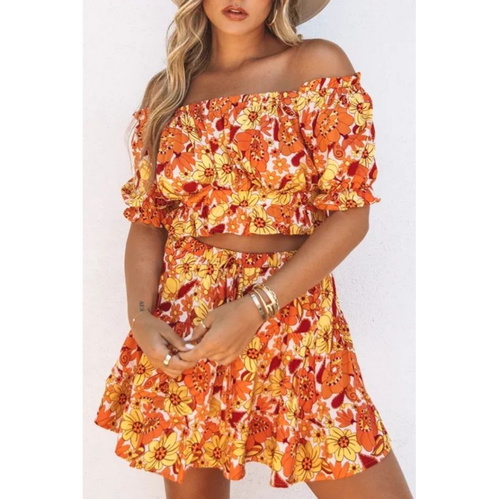 LAST ONE! Plus Size ARIA Floral Boho 2 Piece Skirt Set With Off The Shoulder Top - Picture 7 of 8